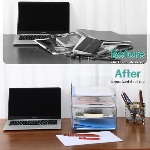 (4pcs Pack) HKeeper Stackable Paper Trays,Letter Tray Organizer,Office Desktop Organizer,A4 Paper Holder,Supplies Magazine,File Documents,Receipts(Clear,Regular) - Image 2