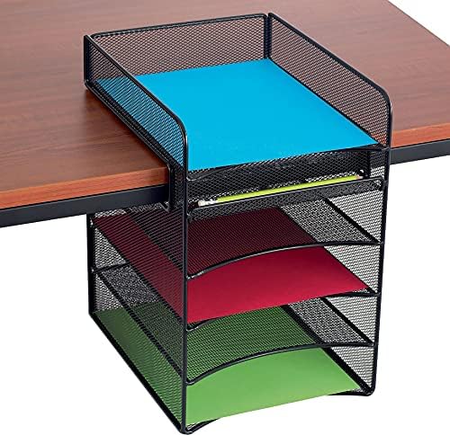 Safco Onyx Hanging Under Desk Organizer, 5 Trays, Office and Classroom Mailbox , Paper and Mail Sorter, Steel Mesh, Black - Image 4