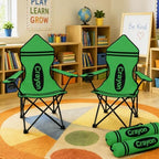 Back to School Classroom Seat, Green Crayon Design Portable Folding Chair with Armrests, Cup Holder and Carry Bag for Reading Corner, Study Zone and School Activities - Image 2