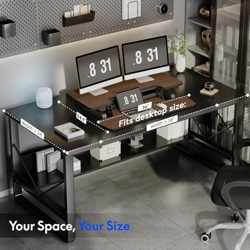 FLEXISPOT 36" Standing Desk Converter, Dual Monitor Desk Riser, Sit Stand Computer Workstation with Ergonomic Height Adjustment, Large Stand Up Desk Riser for Home Office, Walnut - Image 6