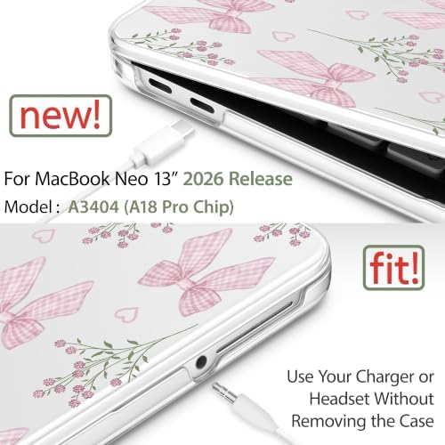 May Chen Compatible with MacBook Neo 13 inch Case 2026 Model A3404, Plastic Hard Shell,Keyboard Cover,Screen Protector,Dust Plug, for MacBook Neo 13" with A18 Pro Chip, Flower & Bow - Image 3