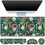 Desk Mat Floral, Large Gaming Mouse Pad with Wrist Rest, 4in1 XXL by QOMOLAMA