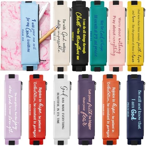 12 Pcs Elastic Pen Holder for Notebook, PU Leather, Christian by Moinchore