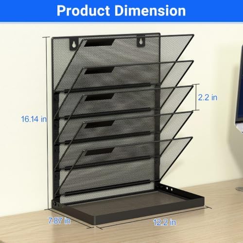 TOPCJ Legal/Letter Size 6 Tier Wall File Organizer,2-in-1 Wall Mounted&Desktop File Holder,2 Installation Methods Screws & Adhesive,Mesh Document Organizer with Label Plate for Home Office - Image 3