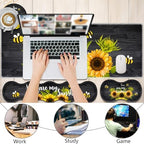 4 in 1 Mouse Pad Combo, Large Gaming Mouse Pad + Keyboard Wrist Support + Mouse Wrist Rest + Coaster, Table Pad with Stitched Edge Ergonomic Wrist Pad Set, Sunflower, You are My Sunshine - Image 3