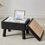 Storage Ottoman, Small Foot Stool Ottoman with Storage, Faux Leather Foot Rest with Wood Legs, Footstool for Living Room, Bedroom, Entryway, Black by FIMIVIBI