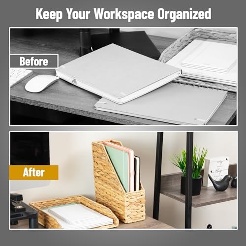 Mind Reader Rattan Vertical File Organizer with Iron Frame, Desktop Organizer, Holds Letter Size Documents, Brown - Image 5