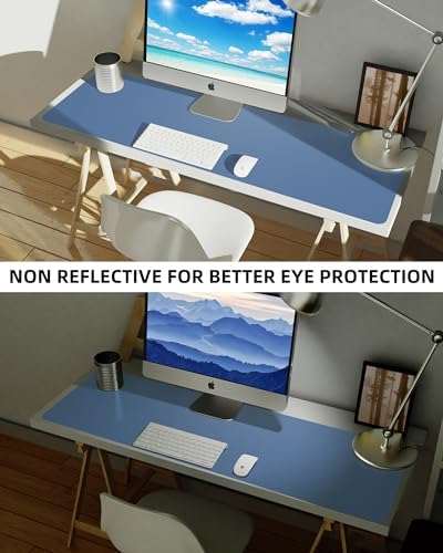 AFIING Leather Desk Pad Protector,Mouse Pad,Office Desk Mat, Non-Slip PU Leather Desk Blotter,Large Desk mat,Waterproof Keyboard mat for Office/Home/Decor (Grey Blue,55"" x 17"") - Image 5