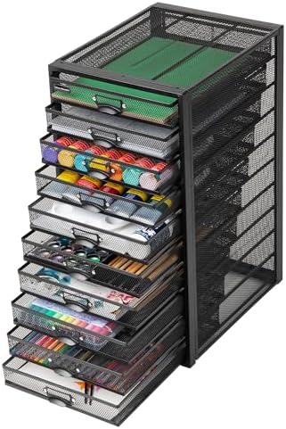 Mind Reader 10-Drawer Desk Organizer for Office Supplies, Crafts, Mail Sorting & More, Metal Mesh, Black - Image 4
