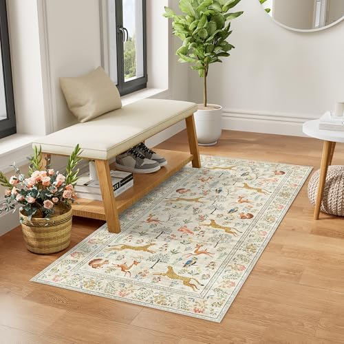 DUKINO 2x5 Rug for Hallway, Washable Animal Runner Rug Non Slip, Beige by DUKINO