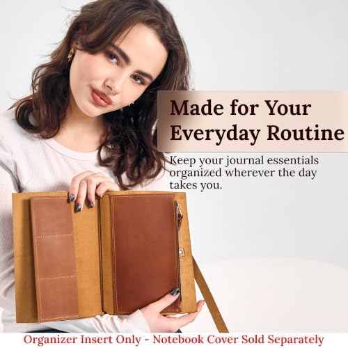 A5 Leather Journal Insert (5.8" x 8.3") – Handmade Leather Organizer Insert with Card Slots & Zipper Pocket, Refillable Notebook Insert for A5 Cover, Leather Journal Accessory, Warm Brown - Image 7