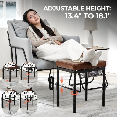 Adjustable Ottoman Pouf, 60 Degree Tilt Footrest, Brown Synthetic Leather - Image 6