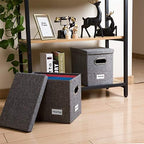 PRANDOM File Organizer Box - Set of 4 Collapsible Decorative Linen Filing Storage Hanging File Folders with Lids Office Cabinet Letter Size Grey (14x9.3x10.8 inch) - Image 2