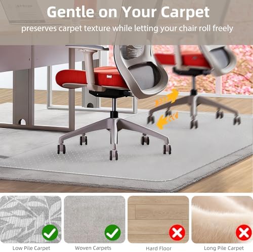 Office Chair Mat for Carpet - 36x48 Inch Plastic Computer Desk Floor Protectors for Chairs Clear Under Desk Rug Pad for Rolling Gaming Chair - Image 4