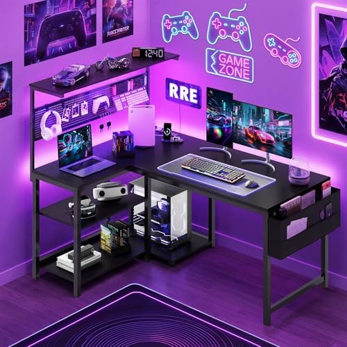 47in L Shaped Gaming Desk with Pegboard & Shelf & Storage Bag, Black - Image 2