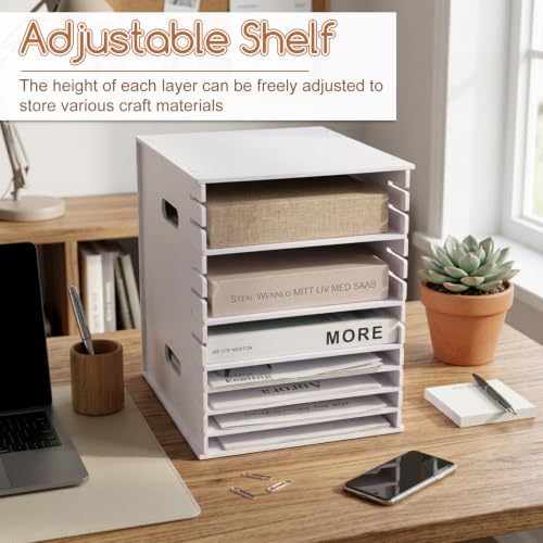 12 Tier 9" x 11" Scrapbook Paper Organizer, White Desk File Organizer with Adjustable Shelves, Desktop File Sorter Storage, Wide Document Holder Cabinets for Desk Home Office - Image 4
