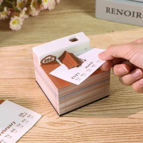 3D Calendar 2027, Tear-Away Desk Calendar, Paper Art Memo Pad, LED Light (Adorable pets) - Image 4