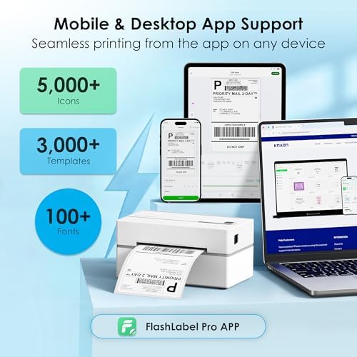 KNAON Bluetooth Thermal Shipping Label Printer, 4x6 Portable Thermal Address Label Printer for Small Business, Compatible with iPhone,Android,Windows,Mac–Works with Etsy Shopify USPS&More, White - Image 4