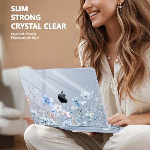 May Chen for MacBook Air 15 inch Case M5 M4 M3 M2 2026 2024-2023, Model A3448 A3241 A3114 A2941, Closes Seamlessly Hard Shell Laptop Cover with Keyboard Cover, Blue Flower P672 - Image 4