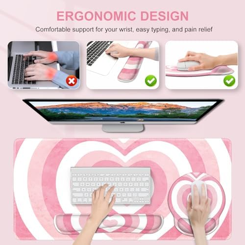 iLeadon Pink Desk Mat Set, 4in1 Mouse Pad Set with Wrist Rest - Image 4