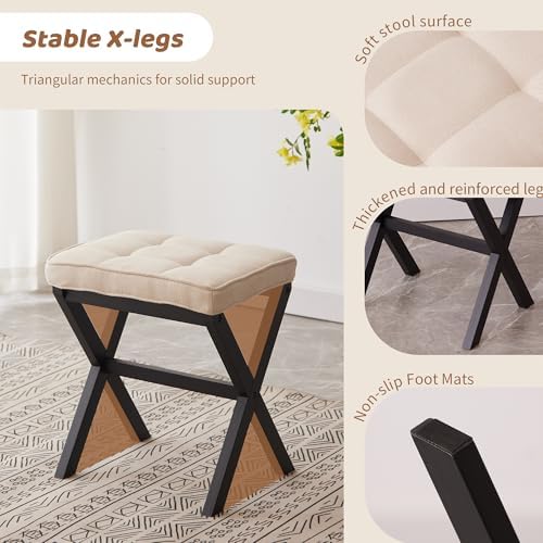 Foot Stool Small Ottoman Foot Rest Padded Foot Stool Desk for Under Office Desk Vanity Stool Bamboo Footstool Sofa Footrest Shoe Stool Small (Black Legs + Beige) - Image 5