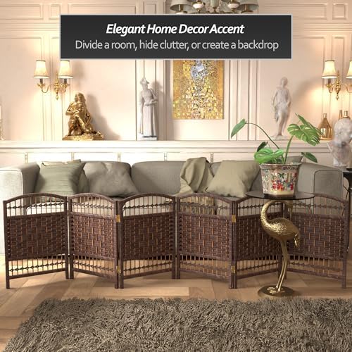 Red Lantern 2 ft. Short Fiber Weave Folding Screen - Dark Mocha - 6 Panels - Image 2