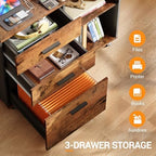 DEVAISE 3 Drawer Wood File Cabinet, Rolling Filing Cabinet with Open Storage Shelf, Printer Stand for Home Office Storage and Organization, Fits Letter/A4 Files (Rustic Brown, Wood) - Image 4