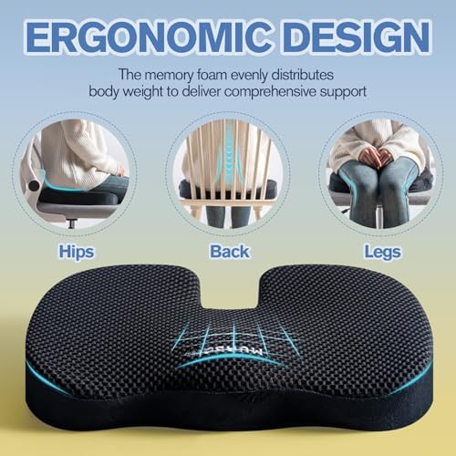 Mureon Office Chair Cushion, Ergonomic Memory Foam Seat Cushion, Mesh Black - Image 4