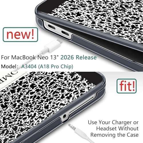DONGKE Compatible with MacBook Neo 13 Inch Case 2026 A3404 A18 Pro chip & Touch ID, Plastic Hard Shell with Keyboard Cover, Screen Protector & Dust Plugs, Composition Book - Image 3