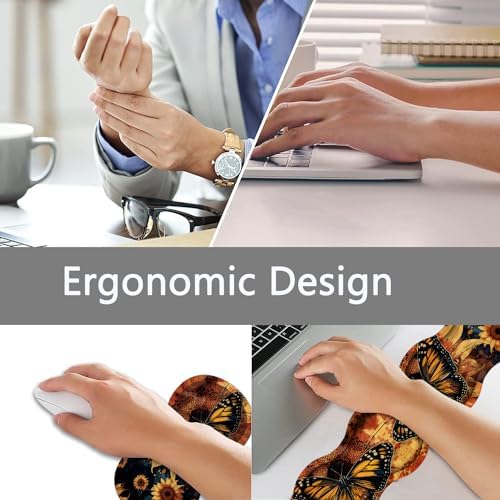 Large Gaming Mouse Pad + Keyboard Wrist Rest + Wrist Support + Coaster Set, Memory Foam Ergonomic for Easy Typing, XXL Extended Gaming Mouse Pad Table Pad - Sunflower and Butterfly - Image 5