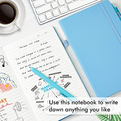 feela 5 Pack Notebooks Journals Bulk, Hardcover Classic Ruled Lined Journals with Pen Holder for Women Girls School Business Supplies, with 5 Black Pens, 120 GSM, 5.1”x8.3”, A5, Blue - Image 4