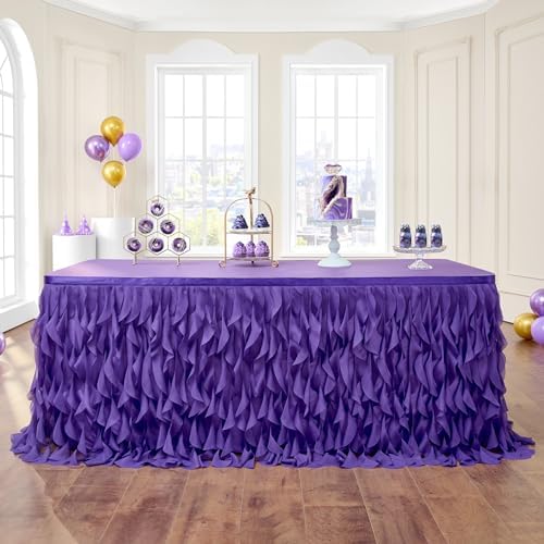 Leegleri Purple Tulle Curly Willow Table Skirt for Little Mermaid Party Baby Shower,Tutu Ruffle Rectangle Table Skirts (L 9(ft)*H 30in Table Skirt) by LeegleriTableSkirt