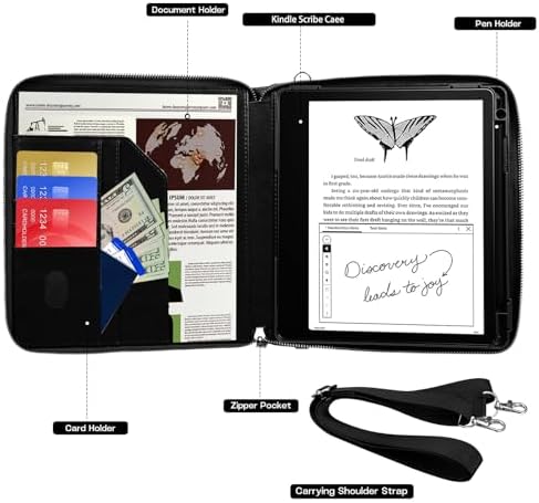 E NET-CASE Case for Kindle Scribe 10.2 inch 2024 & 2022 Released - Business Handheld Design Upgraded PU Leather Cover for Kindle Scribe Digital Paper with Zipper & Pen Holder (Black) - Image 3