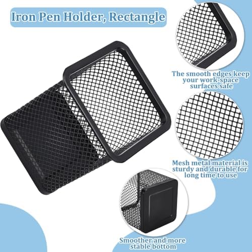 16 Pack Square Black Pen Holder, Metal Mesh Pencil Cups Bulk Pencil Holder Organizer Mesh Pen Holder for Desk Office Supplies School Classroom Desktop Accessories Makeup Brush - Image 4