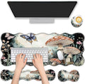 4 in 1 Desk Mat Set,Mouse Pad with Keyboard Wrist Rest,Wave-Shaped Design,Non-Slip Rubber Base,Waterproof,for Home,Office,Gaming,Mushrooms and Butterflies by FGDRFGRW