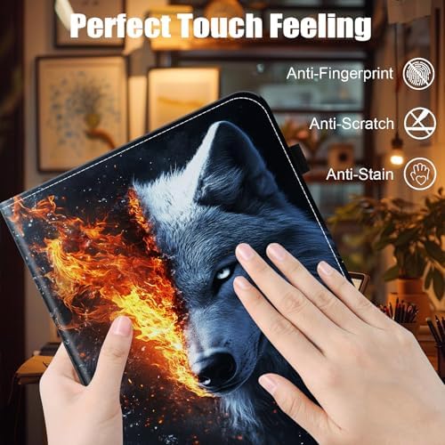 Case for Samsung Galaxy Tab S11 Ultra 14.6 Inch 2025(SM-X930/X936B),Card Slot PU Leather TPU Case Pen Holder Auto Wake Sleep,Wolf in the Fire - Image 6