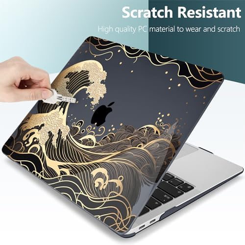 DONGKE Compatible with MacBook Air 13 inch Case 2021 2020 2019 2018 Release A2337 M1 A2179 A1932 with Retina Display Touch ID, Plastic Hard Shell & Keyboard Cover - Golden Wave - Image 6