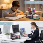 6 PCS Mesh Pen Holder Desk Organizer, Metal Pen Holder Sticky Notes Pencil Holder Caddy Desk Pen Organizer for Office Supplies Workspace School Home, Black - Image 6