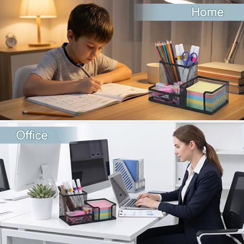 6 PCS Mesh Pen Holder Desk Organizer, Metal Pen Holder Sticky Notes Pencil Holder Caddy Desk Pen Organizer for Office Supplies Workspace School Home, Black - Image 6