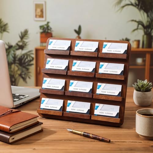 Leinuosen 2 Tier Wood Business Card Holder, 12 Slot, 12.6 x 12.9 Inch - Image 4