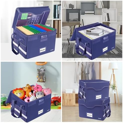 DocSafe Fireproof Document Box with Lock, File Storage Organizer with Mesh Pockets, Collapsible Portable File Box Home Office Safe Filing Cabinet with Handle for Hanging Letter/Legal Folder, Blue - Image 2