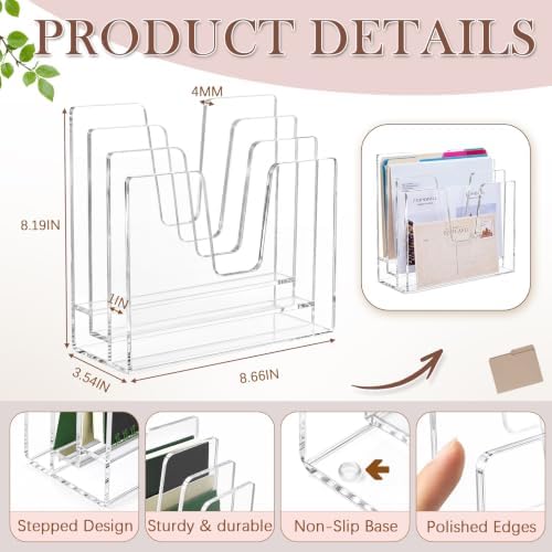 3 Section Clear Acrylic File Organizer, Inclined Desktop File Sorter - Image 2