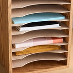 Safco Vertical Desktop Sorter, Wooden Paper Organizer for Home Office and Classroom, 11 Adjustable, Letter-Size Compartments, Medium Oak - Image 2