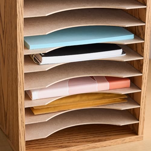 Safco Vertical Desktop Sorter, Wooden Paper Organizer for Home Office and Classroom, 11 Adjustable, Letter-Size Compartments, Medium Oak - Image 2