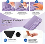 Cloud Keyboard Wrist Rest Set, 3 in 1 Ergonomic Memory Foam Keyboard Stand Pad with Mouse Wrist Support & Cup Holder, Anti-Slip Desk Cushion for Office Gaming Typing Pain Relief, Purple - Image 3