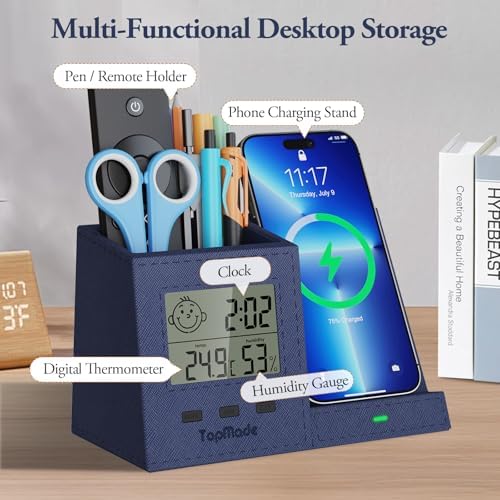 Wireless Charger with Pen Holder, LED Screen Desk Organizer Digital Clock - Image 2