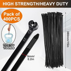 Blulu 15 Inch 400 Pcs Black Cable Ties with Metal Tooth Self Locking - Image 2