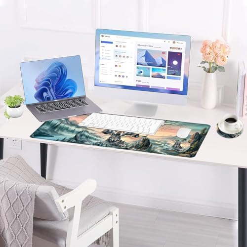 Large Keyboard Mouse Pad Set, Extended Mouse Pad+Keyboard Wrist Rest Support, Memory Foam Ergonomic Easy Typing, 4Pcs (31.5×11.8 in) Desk Pad Set for Office Home,Forest Wolf - Image 3