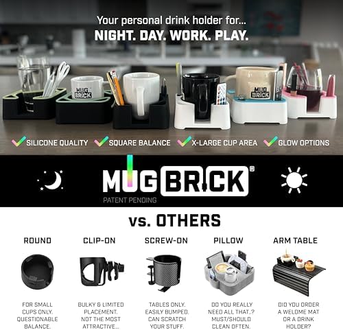 MugBrick™ Cup Holder. Anti-Spill Drink Holder for Couch. Desktop Cup Holder Organizer. Portable Mug Holder. Dishwasher Safe Drink Tray Caddy. Black - Image 6