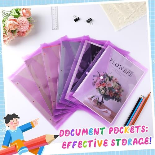 MotiMind 100 Pcs Clear Envelopes with Snap Button Closure Bulk A4 Letter Size Clear Plastic Envelope Folder Document Organizer File Folders for Office Home (Purple) - Image 4